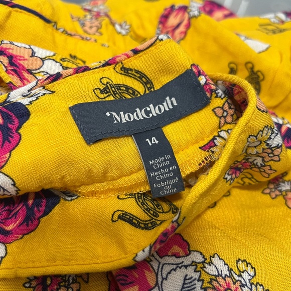 Modcloth Yellow Floral Swinging Saddles Midi Skirt - Picture 2 of 7